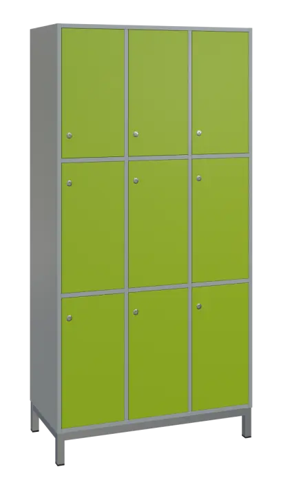 SBS-3333 šatní skříň 9-boxová, 1800x900x400 mm, kovové nohy, korpus šedý, dvířka jarní zeleň